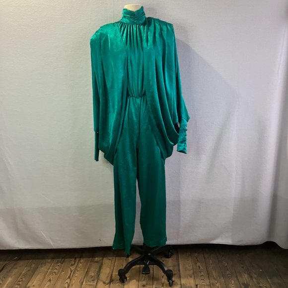 Jody California Pants - 1980s Dressy Sleeveless Turtleneck Open Back Jumpsuit & Jacket